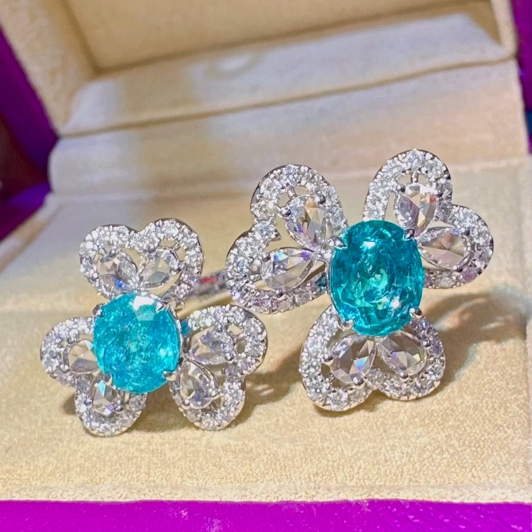 14k Gold 3.43 Ctw Natural Paraiba Tourmaline & Diamond Ring - 2