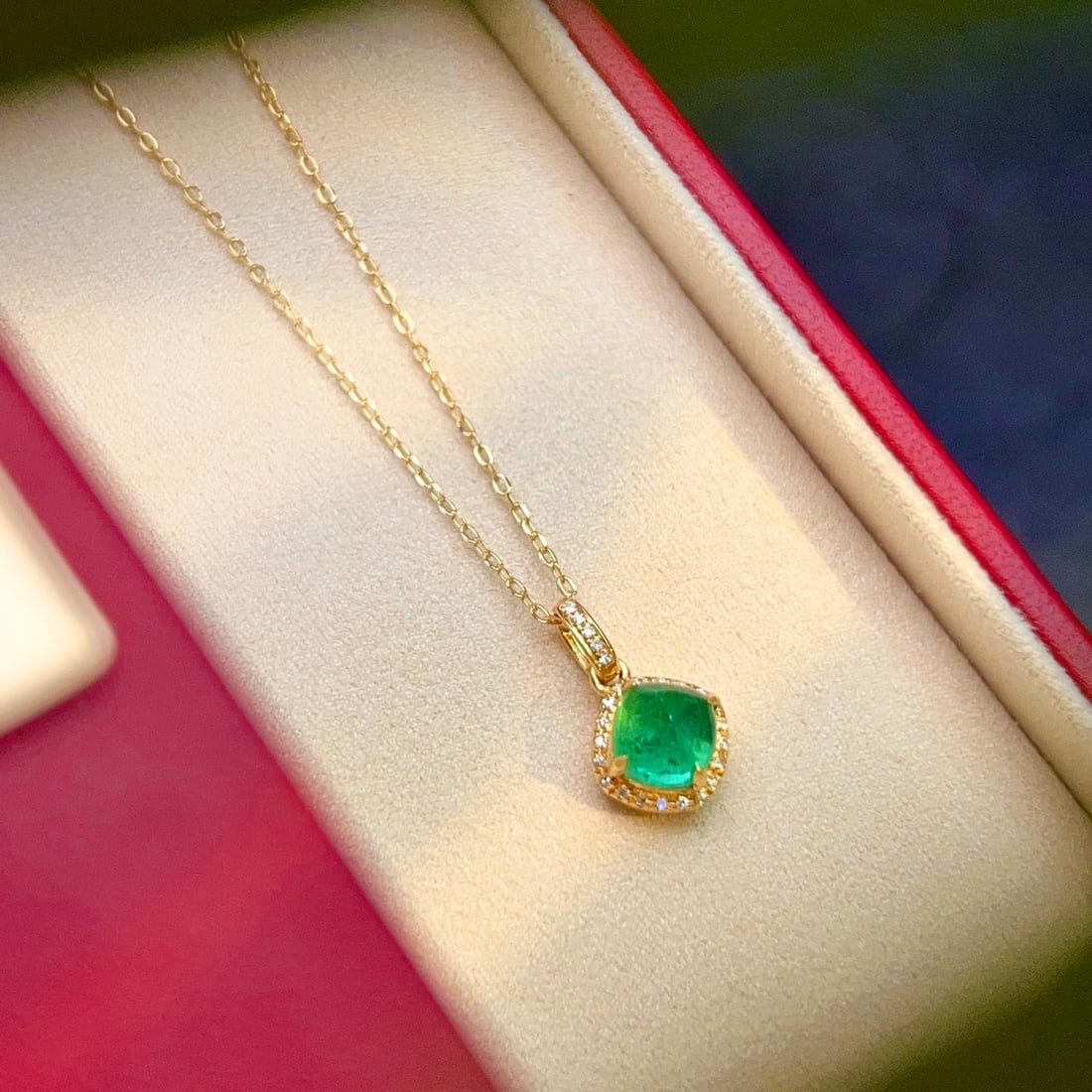14k Gold 0.8 Ct Natural Emerald & Diamond Pendant( Without Chain ) - 5