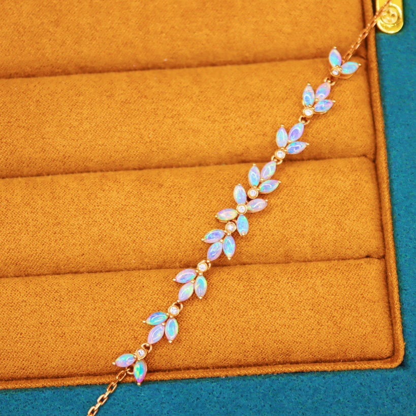 14k Gold 2.30 Ctw Natural Opal & Diamond Bracelet - 4