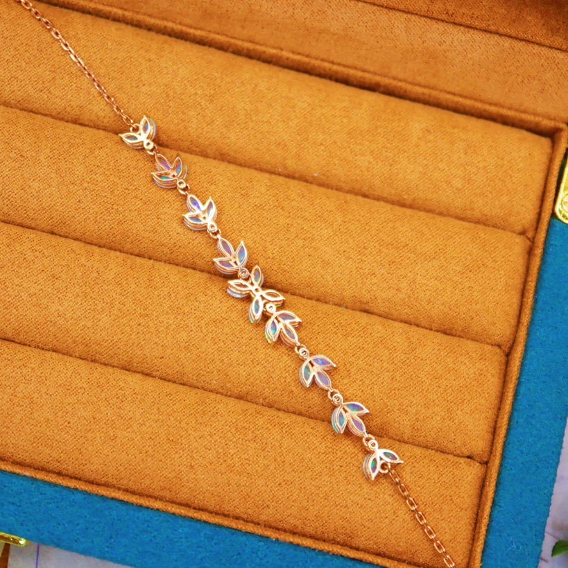 14k Gold 2.30 Ctw Natural Opal & Diamond Bracelet - 5