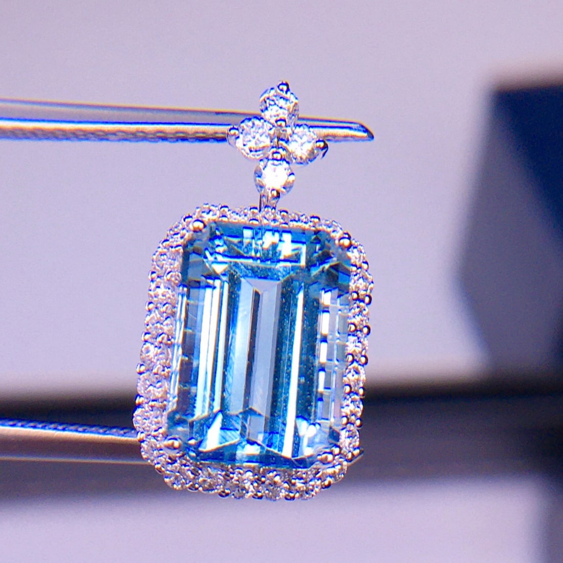 14k Gold 3.56 Ct Natural Aquamarine & Diamond Pendant( Without Chain ) - 3