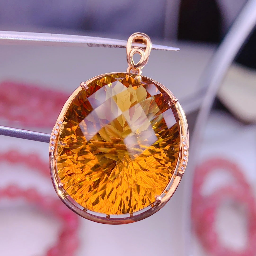 14k Gold 51 Ct Natural Citrine & Diamond Pendant( Without Chain ) - 4