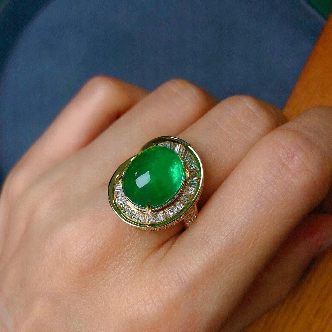 14k Gold 9.80 Ctw Natural Emerald & Diamond Ring - 7