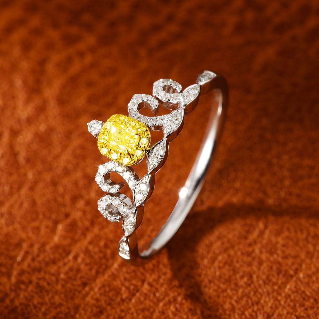 14k Gold 0.28 Ctw Natural Yellow Diamond & Diamond Ring - 3