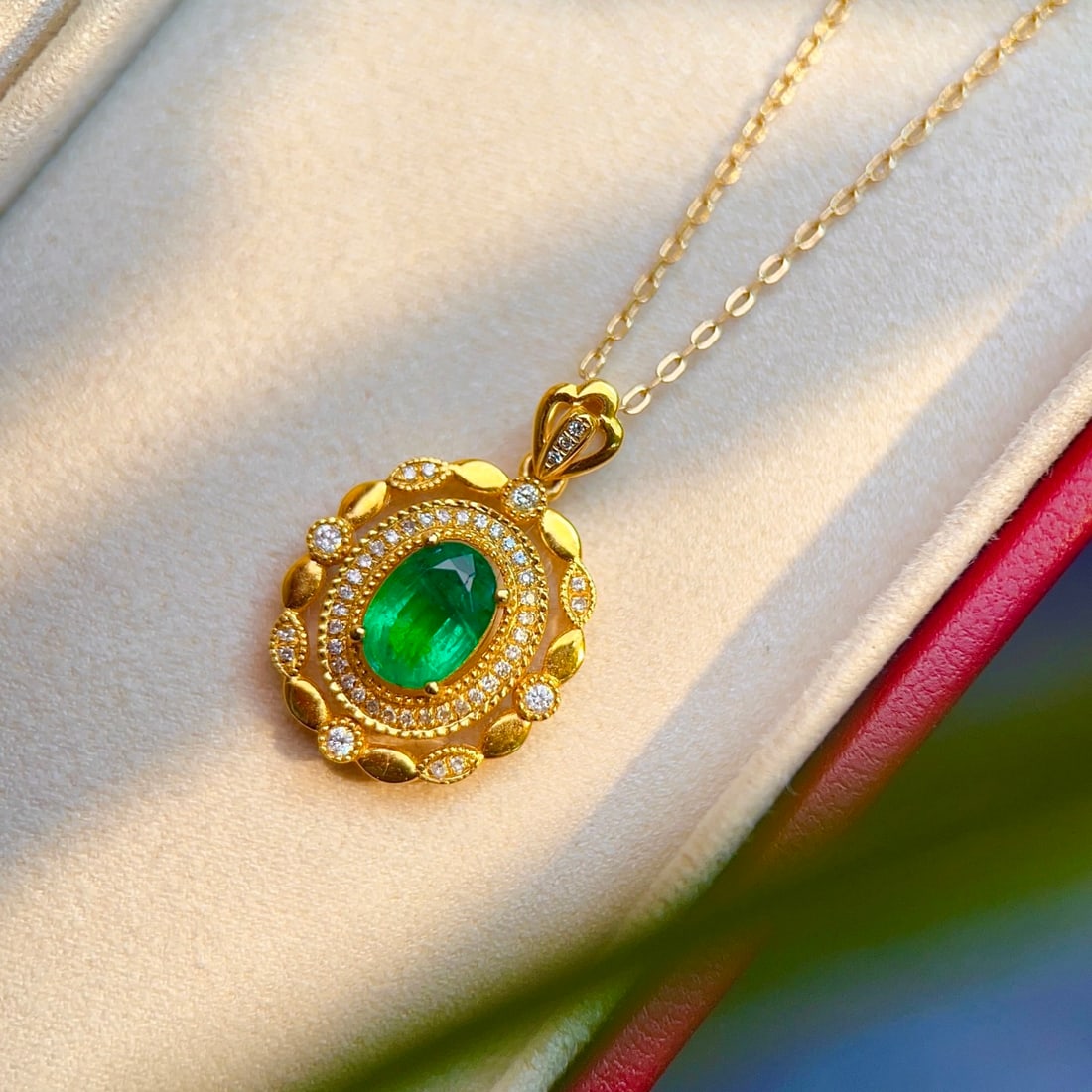 14k Gold 1.23 Ctw Natural Emerald & Diamond Pendant( Without Chain ) - 2