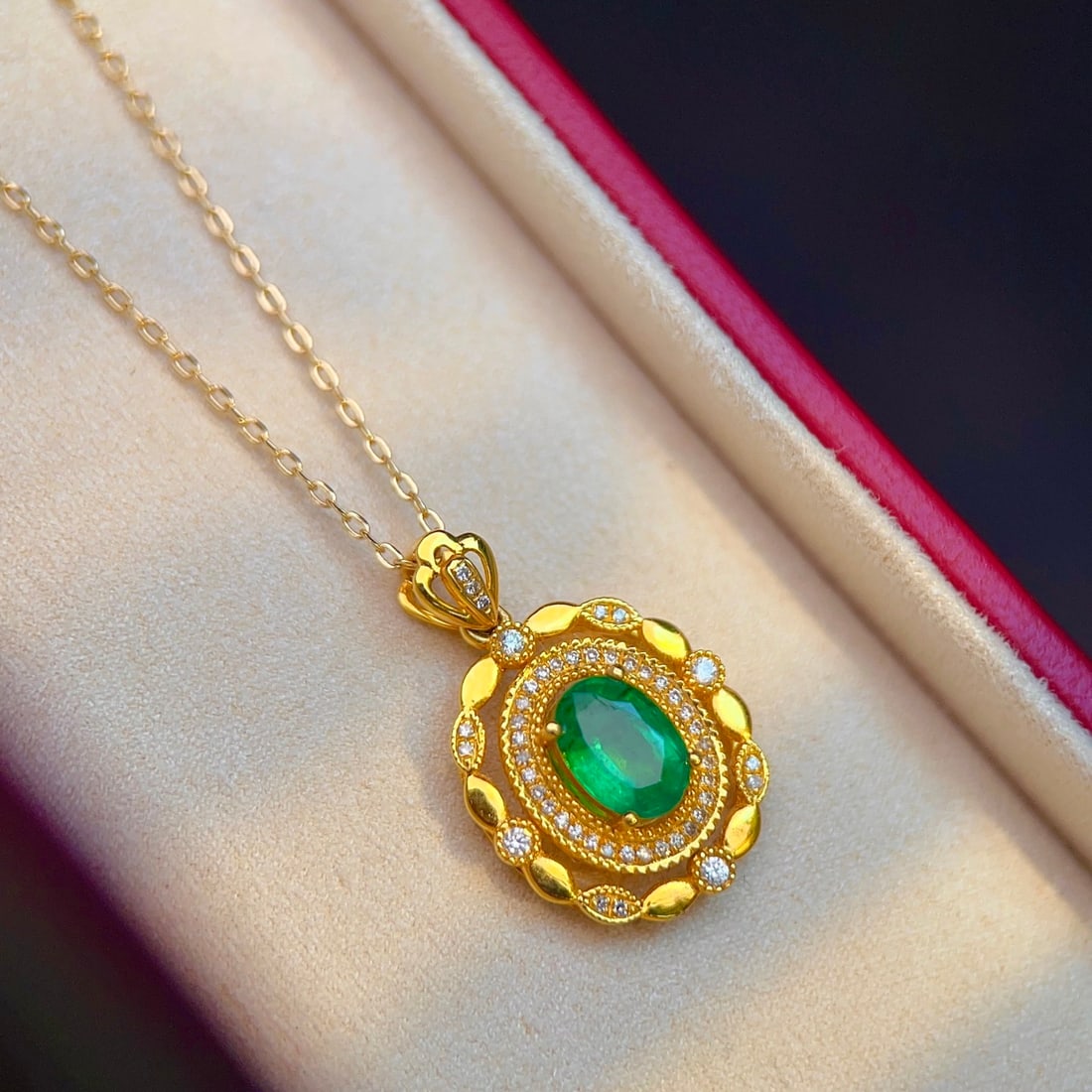 14k Gold 1.23 Ctw Natural Emerald & Diamond Pendant( Without Chain ) - 5
