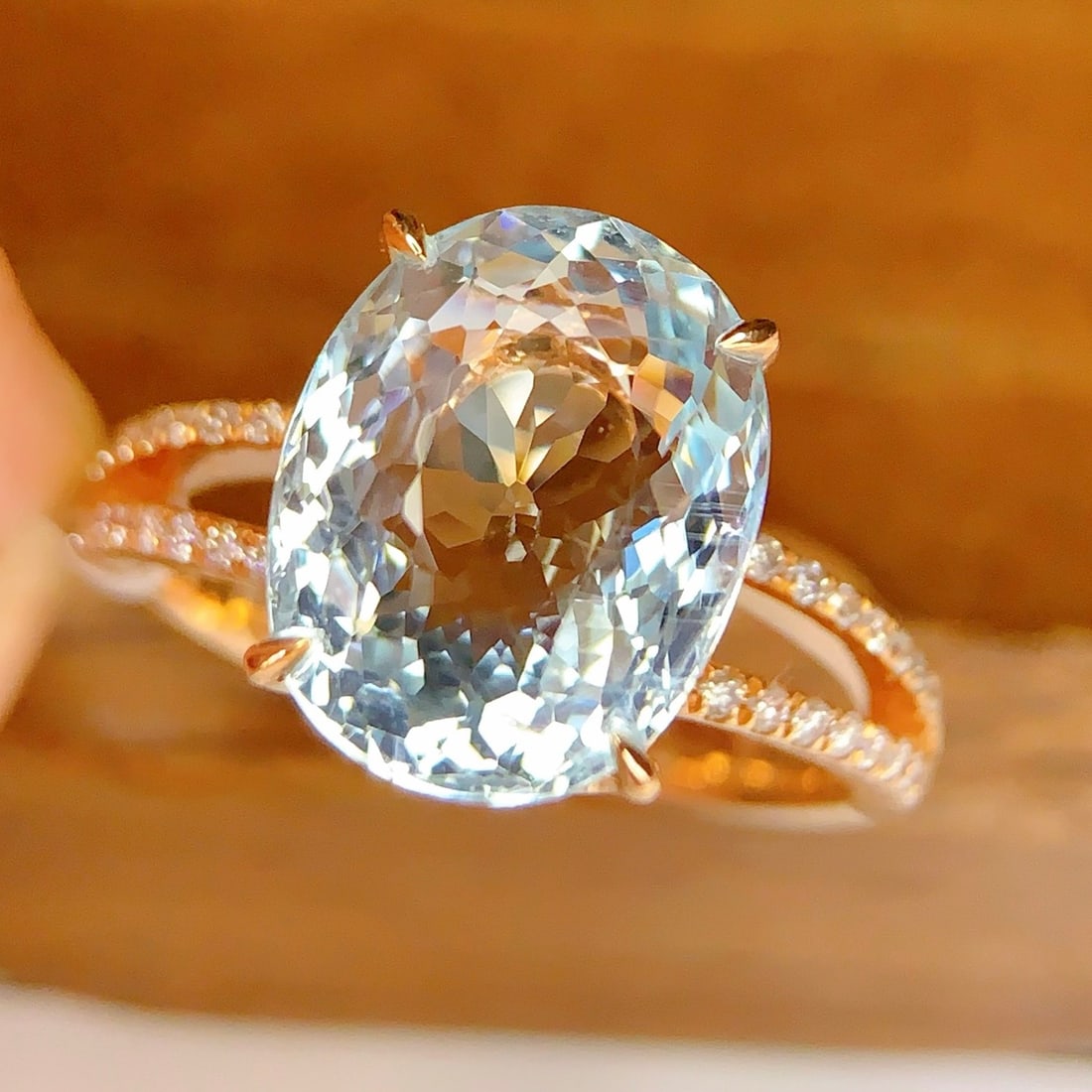 14k Gold 5.07 Ct Natural Aquamarine & Diamond Ring - 2