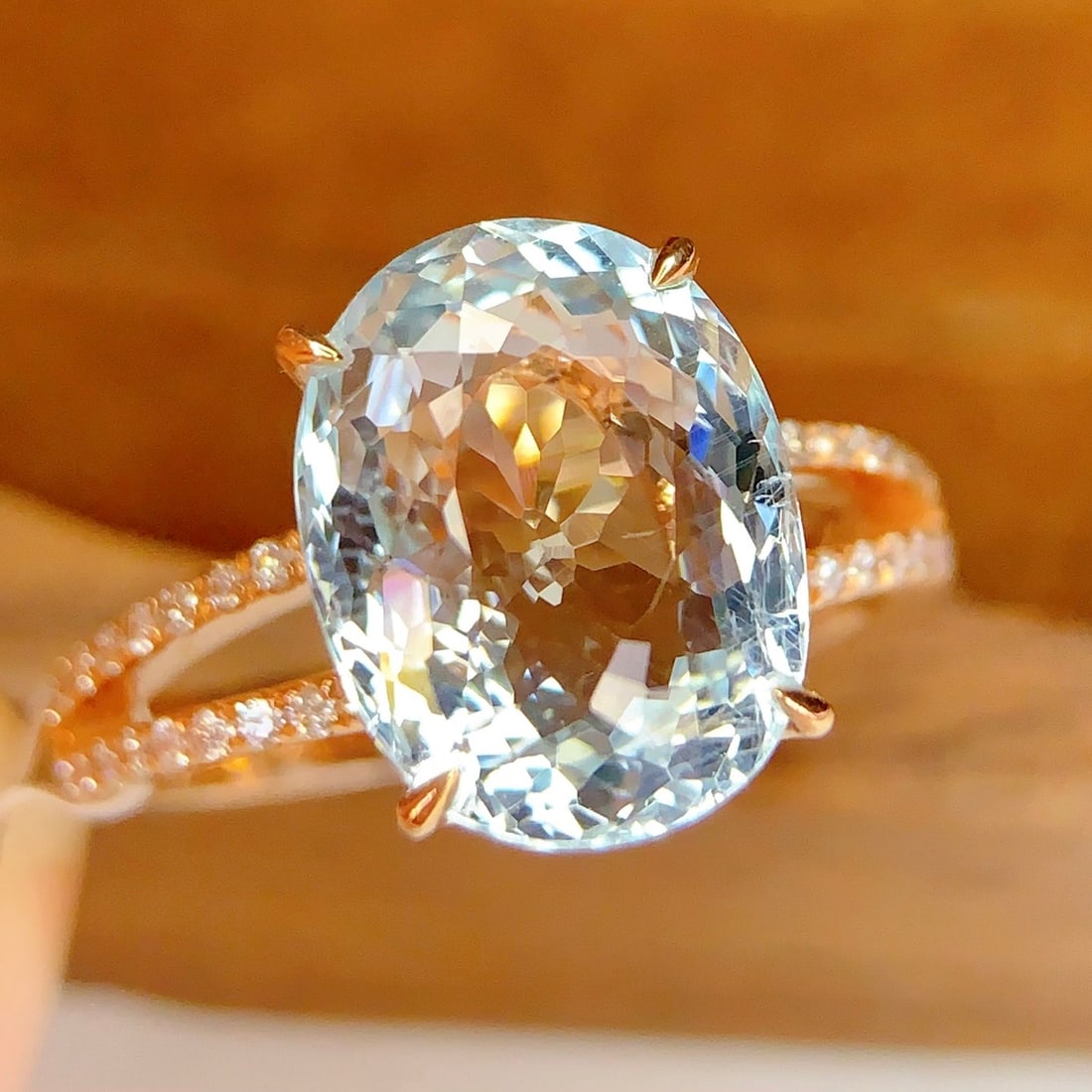 14k Gold 5.07 Ct Natural Aquamarine & Diamond Ring - 5