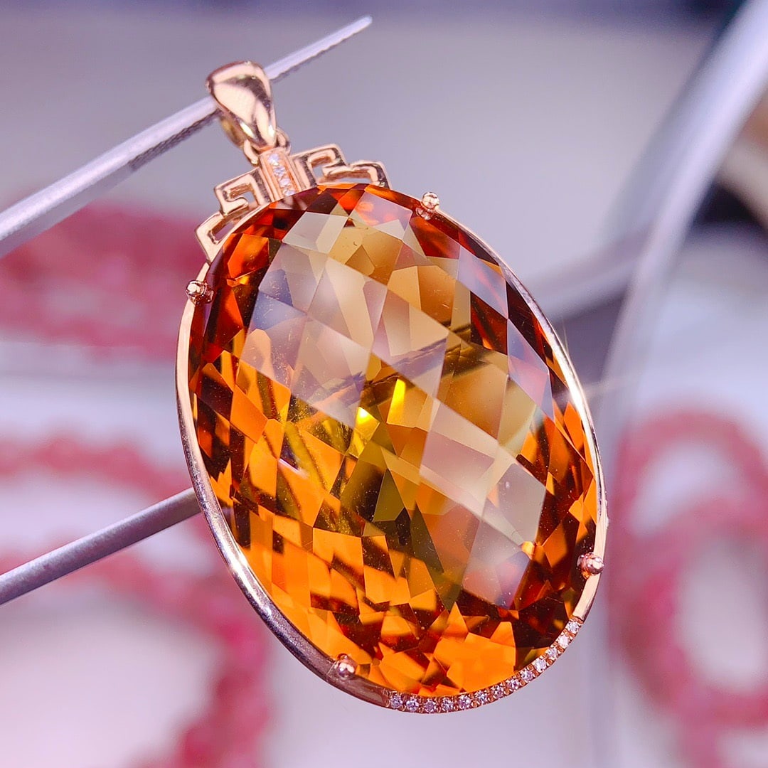14k Gold 55 Ct Natural Citrine & Diamond Pendant( Without Chain ) - 3