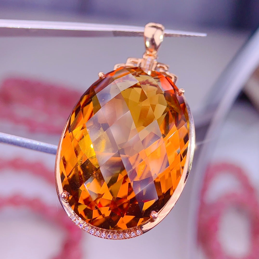 14k Gold 55 Ct Natural Citrine & Diamond Pendant( Without Chain ) - 4