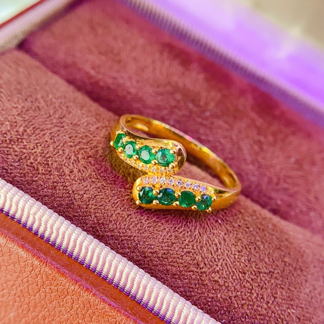 14k Gold 0.75 Ct Natural Emerald & Diamond Ring - 5