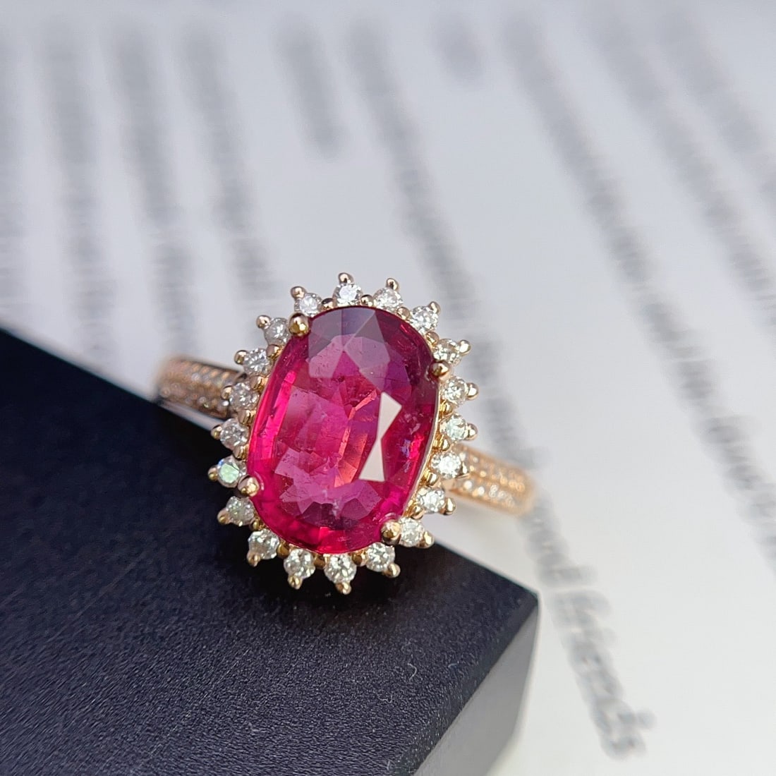 14k Gold 2.35 Ct Natural Tourmaline & Diamond Ring: Ref:231138166 // gold content:14k gold // ring size:7. 25us // // main gemstone:tourmaline // shape:oval // carat weight:2. 35ct // color:red // treatment:natural // // adjacent gemstone 2 :
