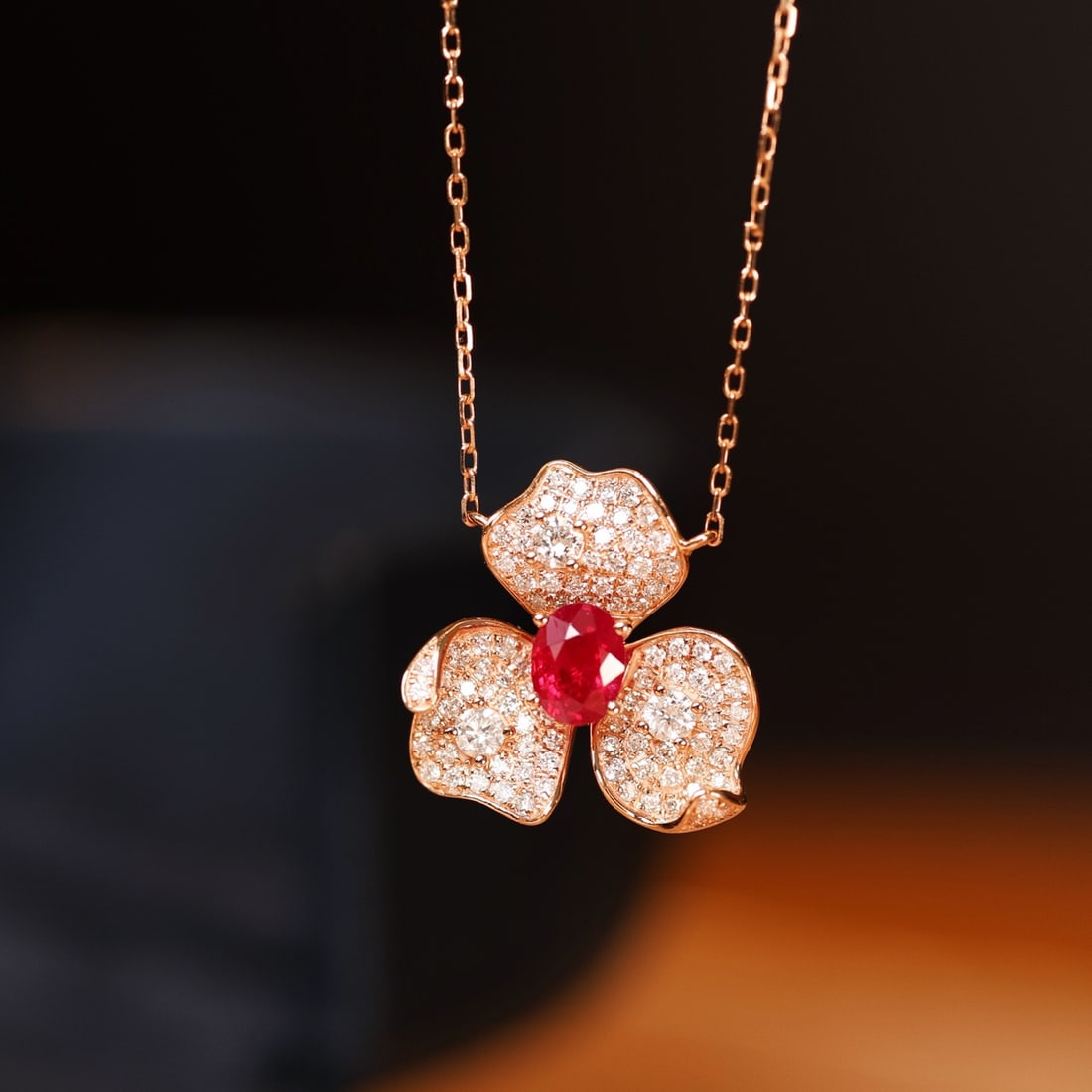 14k Gold 0.98 Ctw Natural Ruby & Diamond Necklace - 3