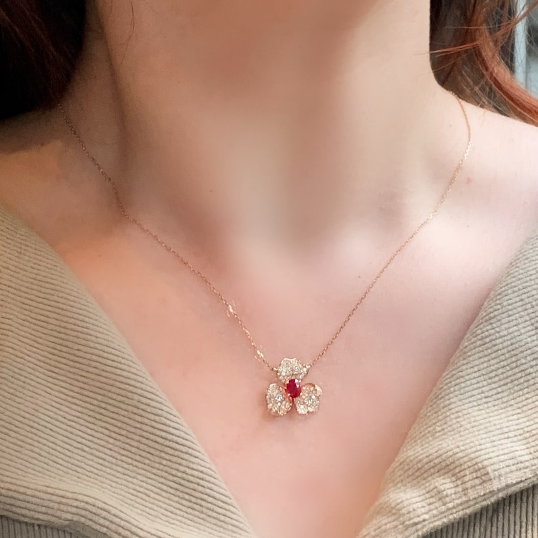 14k Gold 0.98 Ctw Natural Ruby & Diamond Necklace - 5