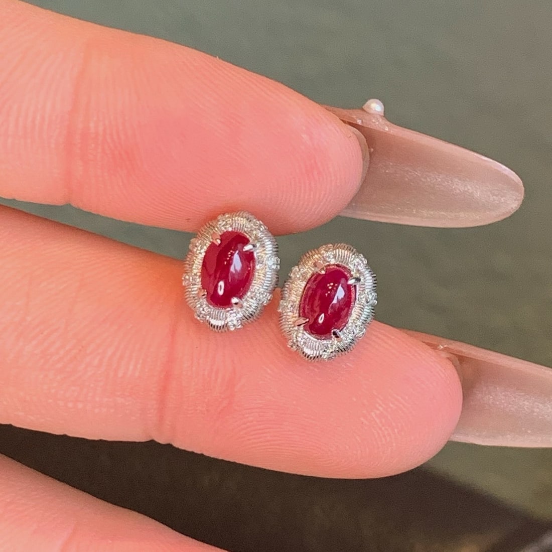 14k Gold 1.38 Ctw Natural Ruby & Diamond Earrings - 7