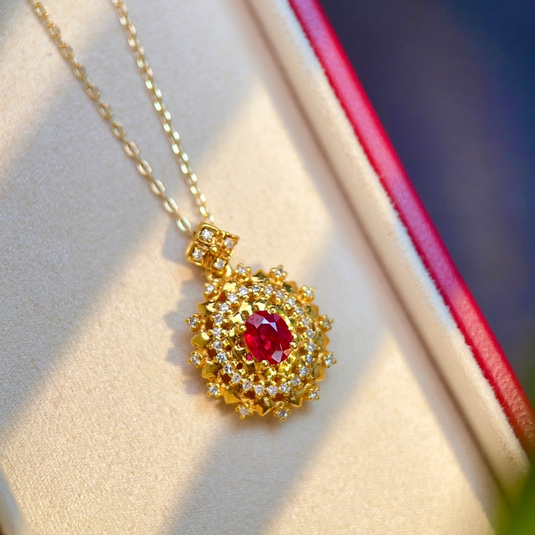 14k Gold 0.5 Ct Natural Ruby & Diamond Pendant( Without Chain ) - 5