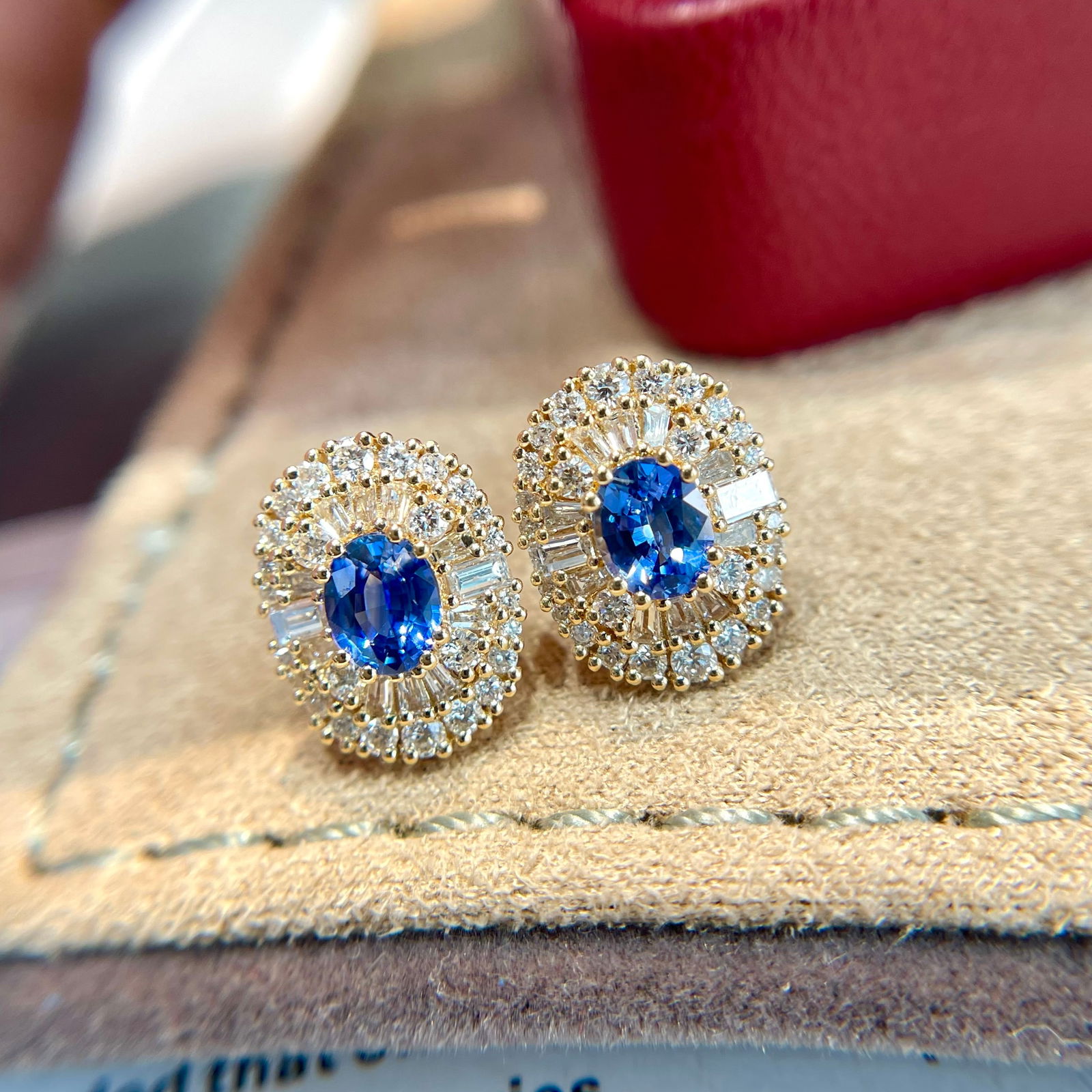 14k Gold 1.00 Ct Natural Sapphire & Diamond Earrings - 5