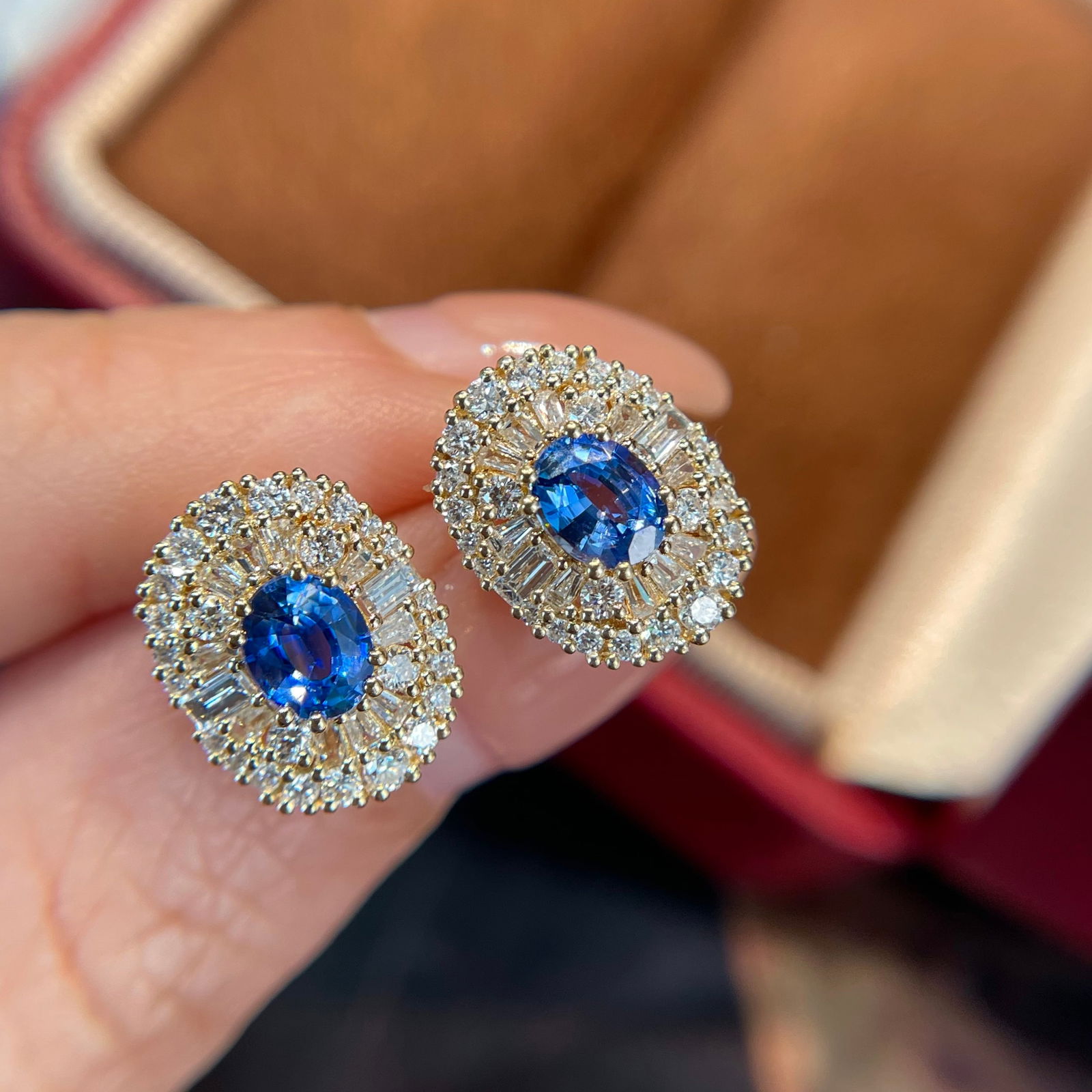 14k Gold 1.00 Ct Natural Sapphire & Diamond Earrings - 6