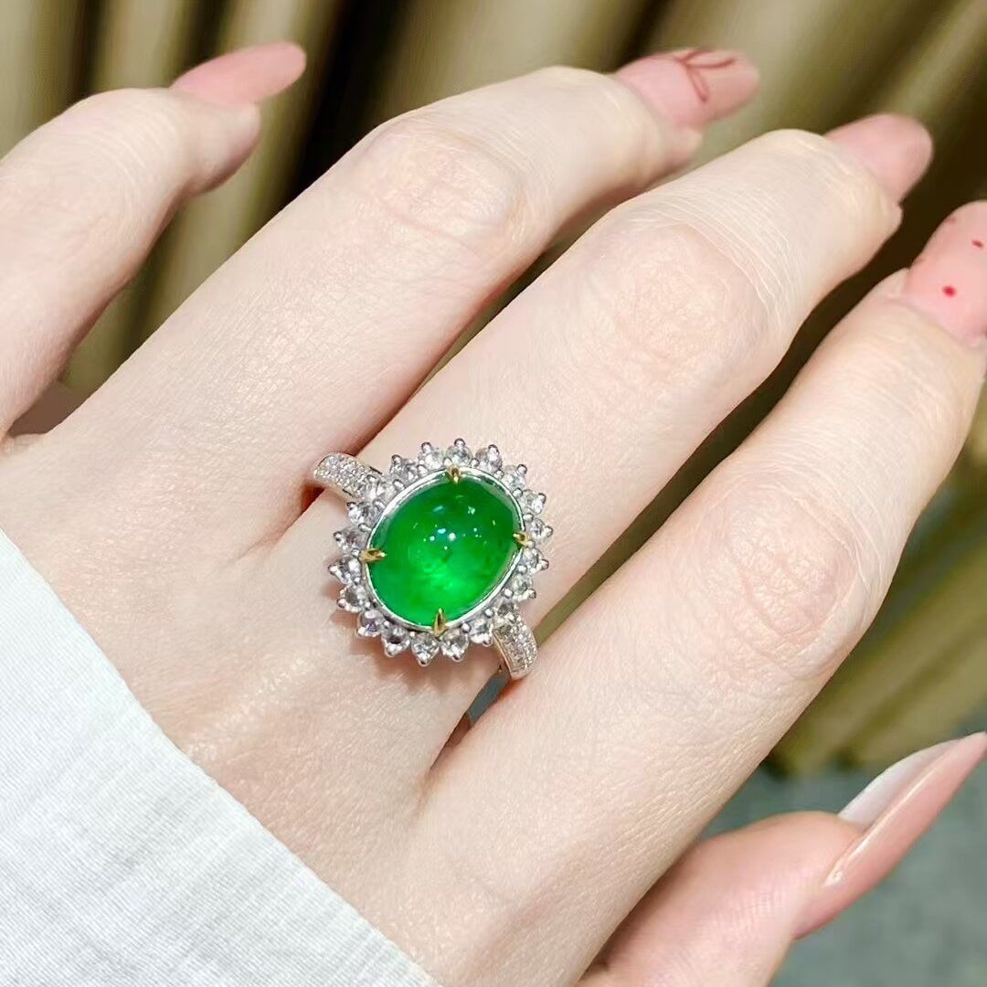 14k Gold 3.90 Ctw Vivid Green Natural Emerald & Diamond Ring - 7