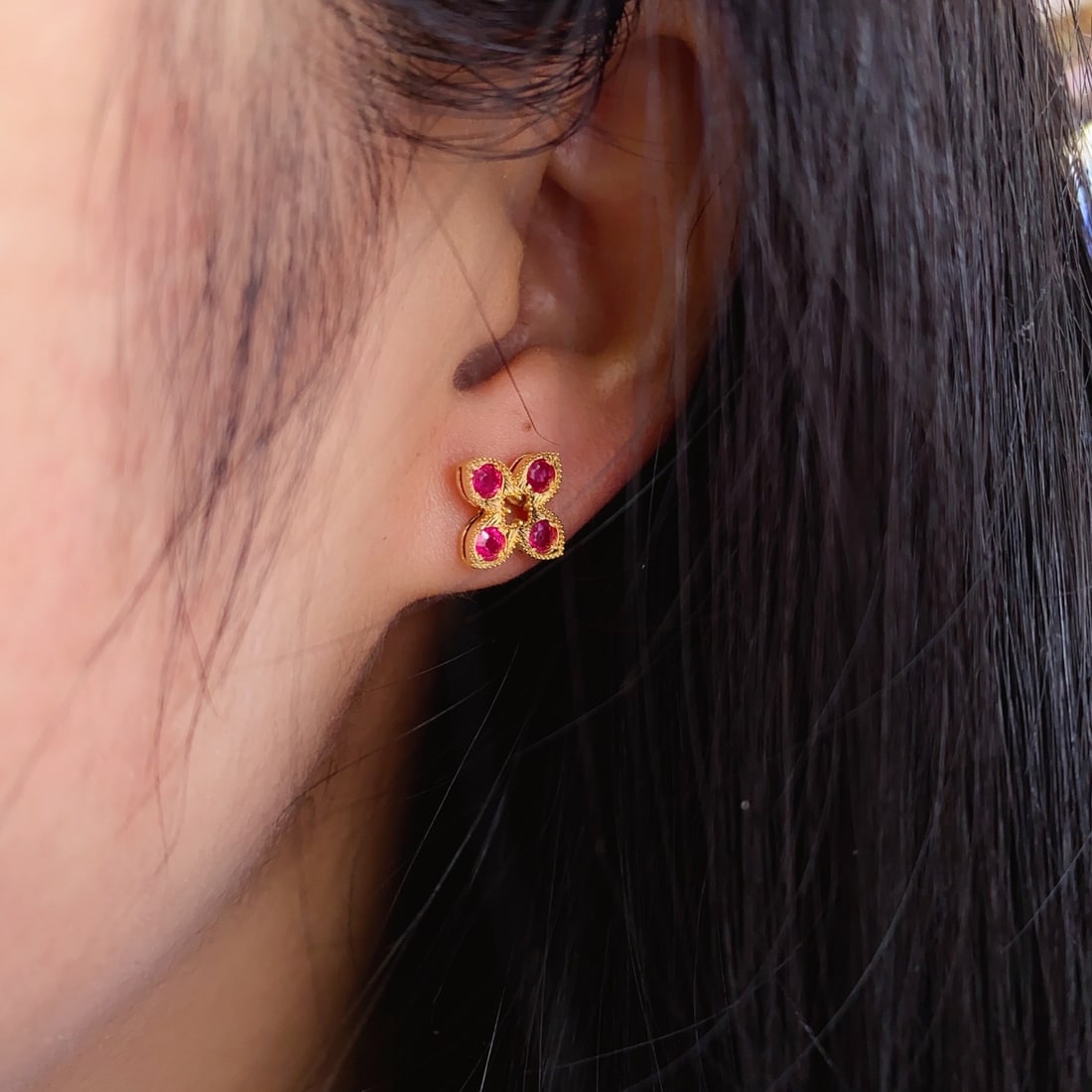 14k Gold 0.80 Ct Natural Ruby Earrings - 5