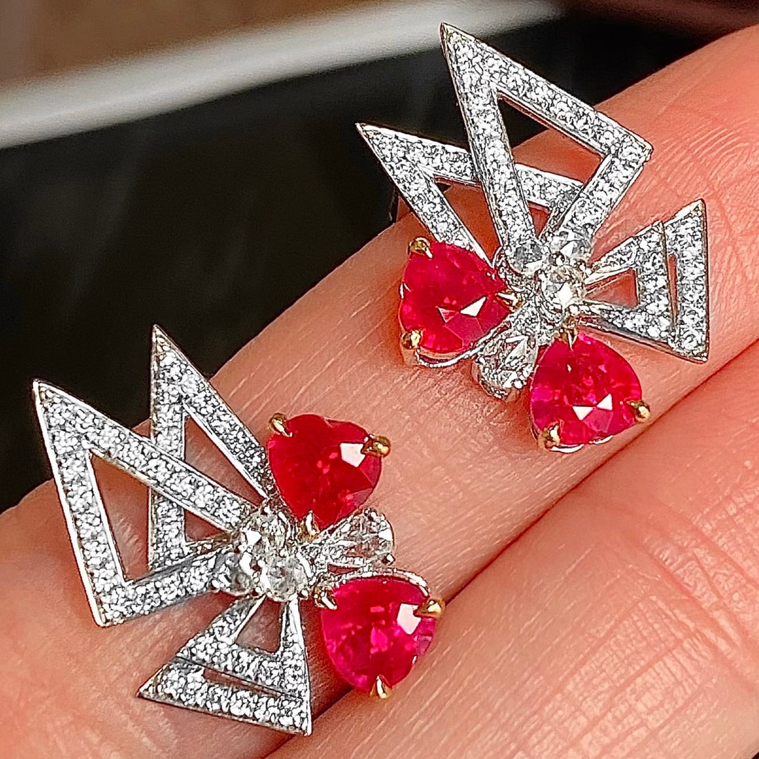 14k Gold 2.40 Ctw Natural Ruby & Diamond Earrings - 2