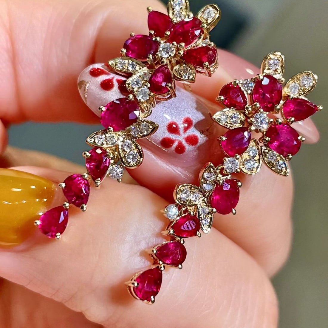 14k Gold 4.64 Ctw Natural Ruby & Diamond Earrings - 4