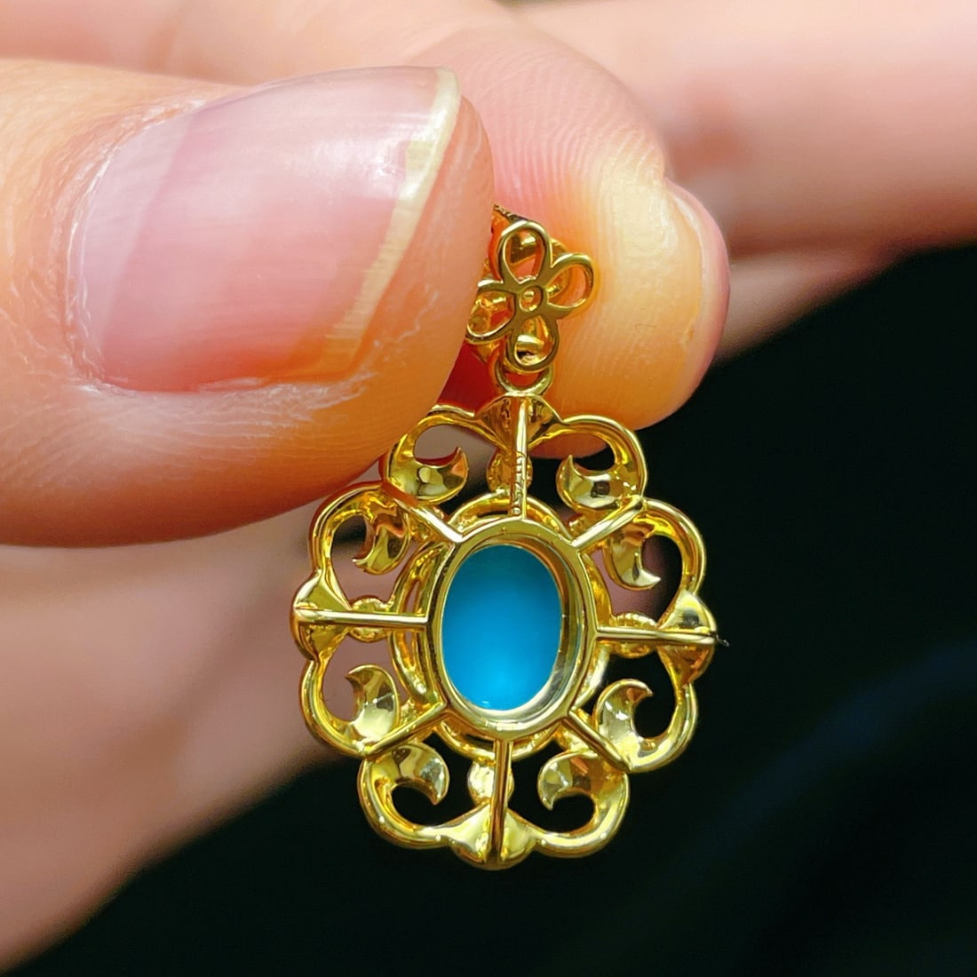 14k Gold 1.04 Ctw Natural Blue Turquoise & Diamond Pendant( Without Chain ) - 5