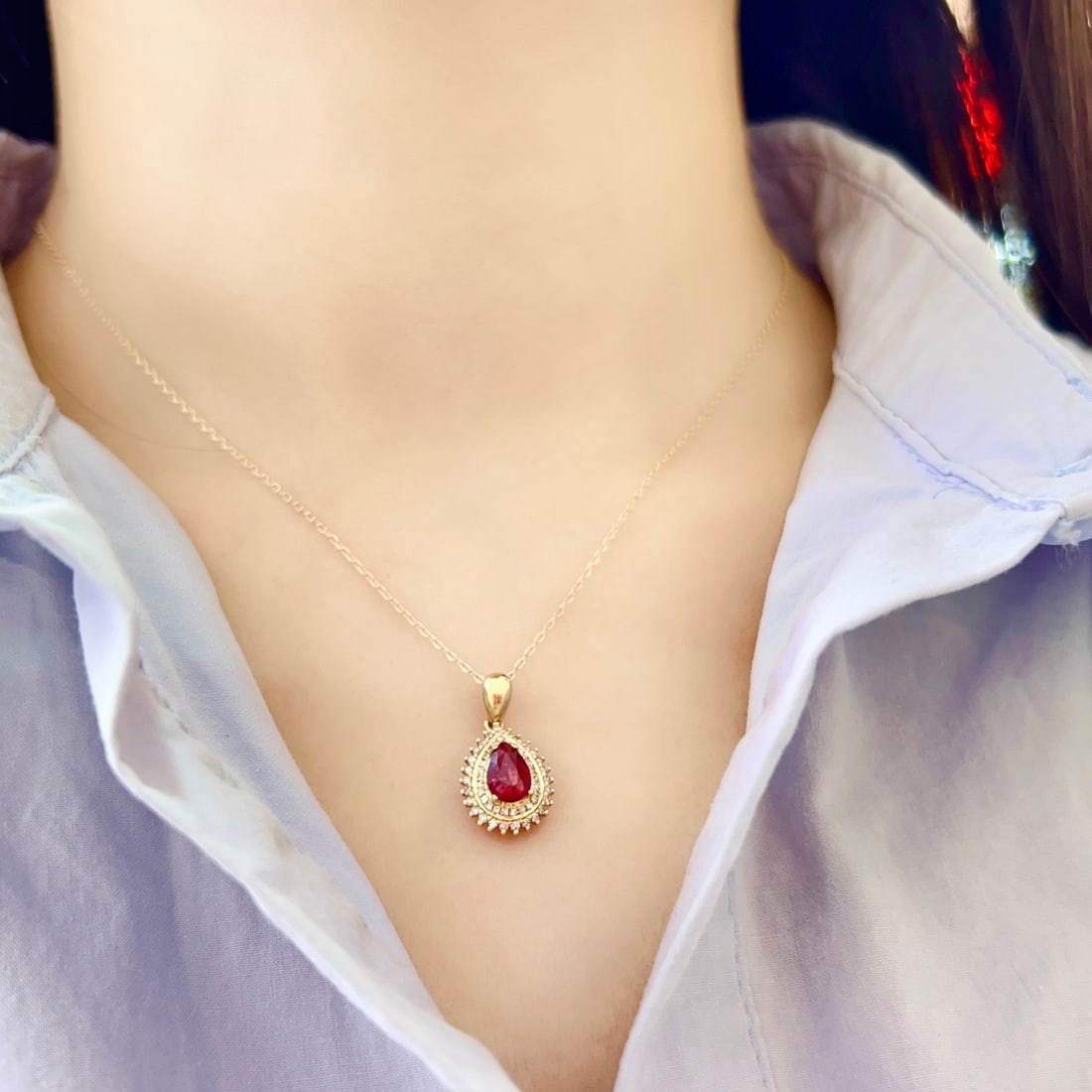 14k Gold 0.76 Ctw Natural Ruby & Diamond Pendant( Without Chain ) - 6
