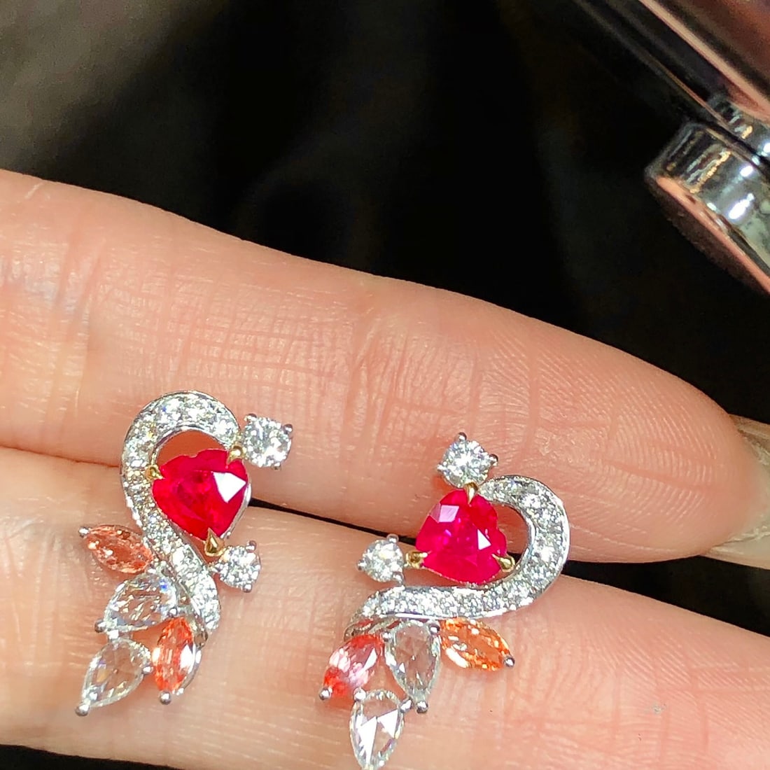 14k Gold 1.55 Ctw Natural Ruby & Diamond Earrings - 2