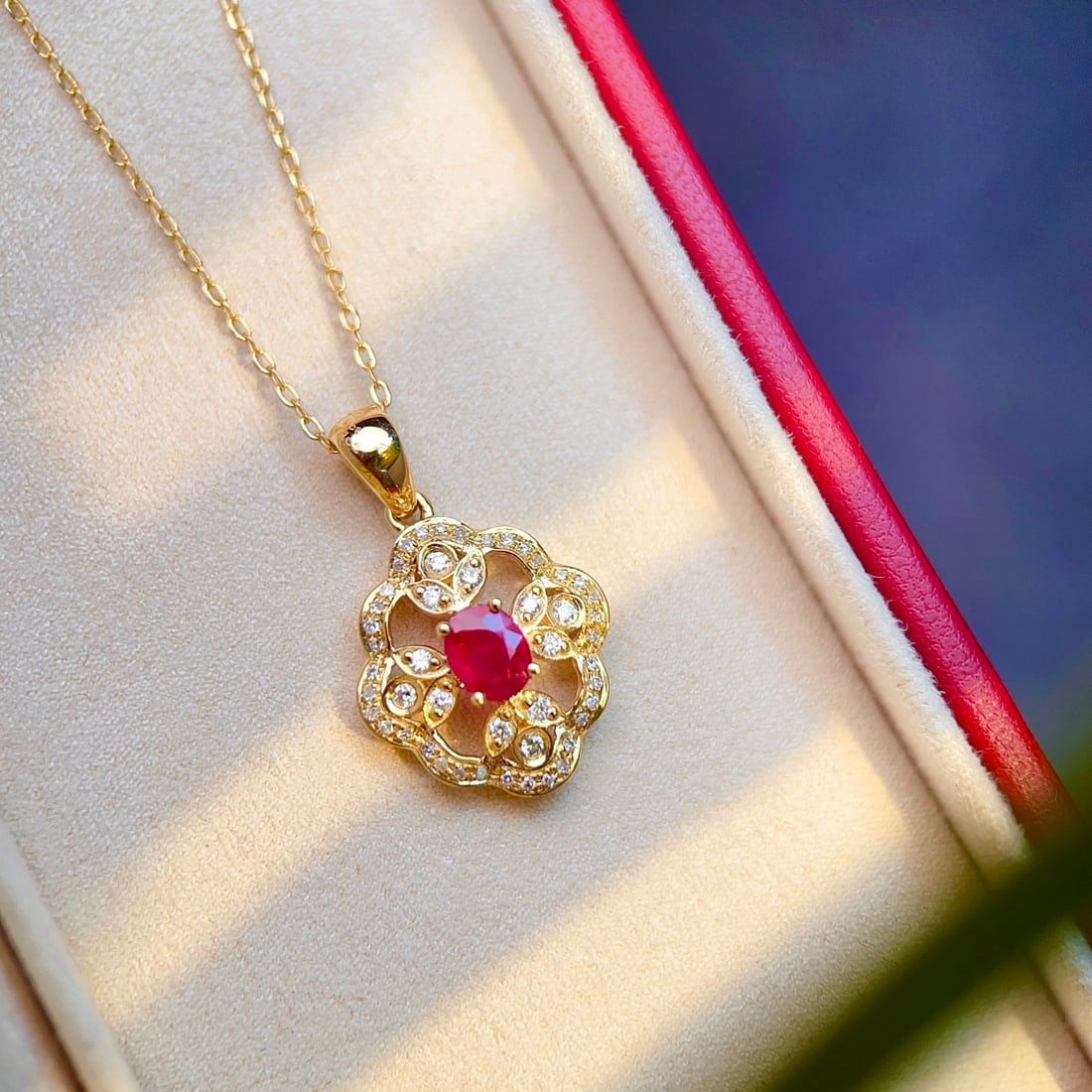 14k Gold 0.44 Ct Natural Ruby & Diamond Pendant( Without Chain ) - 3