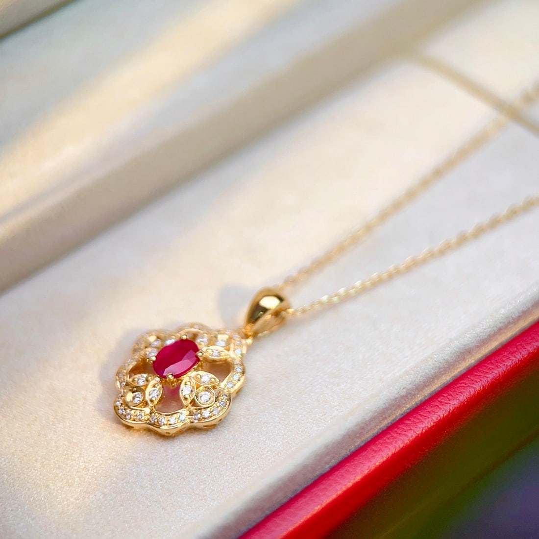 14k Gold 0.44 Ct Natural Ruby & Diamond Pendant( Without Chain ) - 5