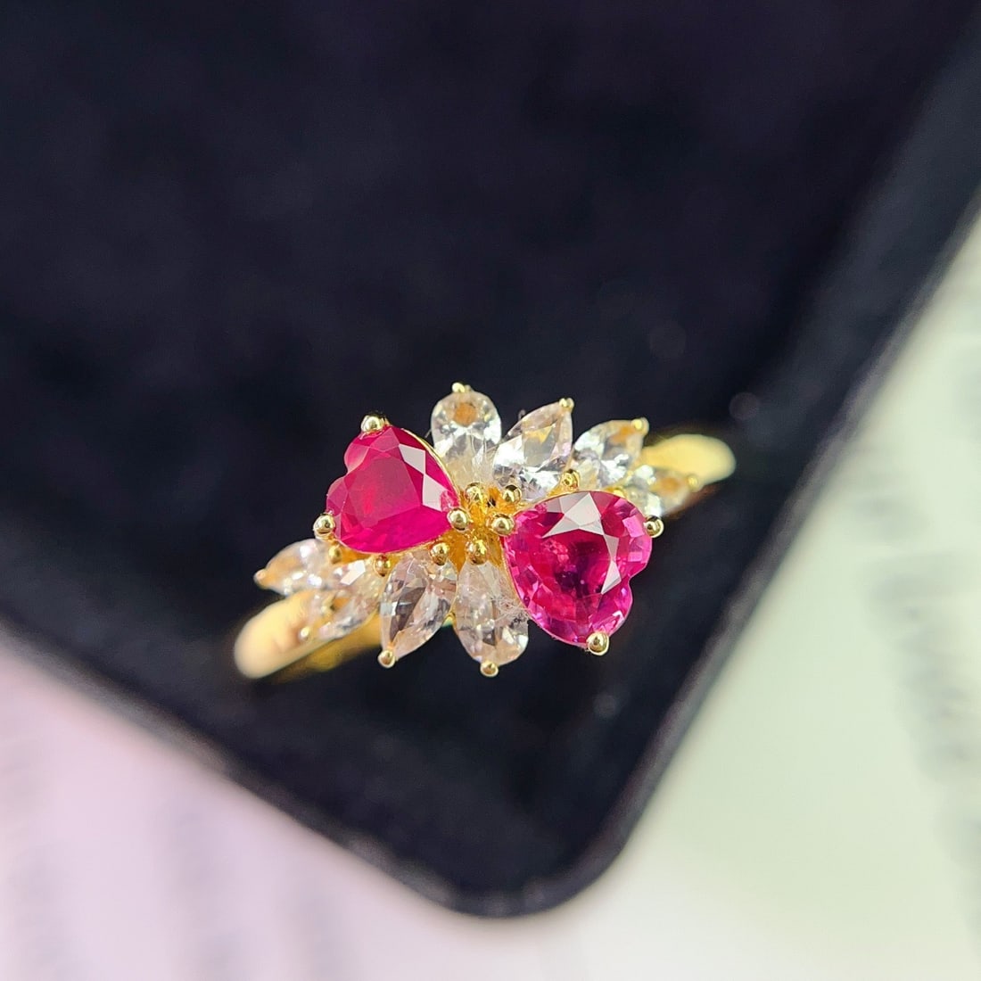 14k Gold 0.80 Ct Natural Ruby & Sapphire Ring - 2