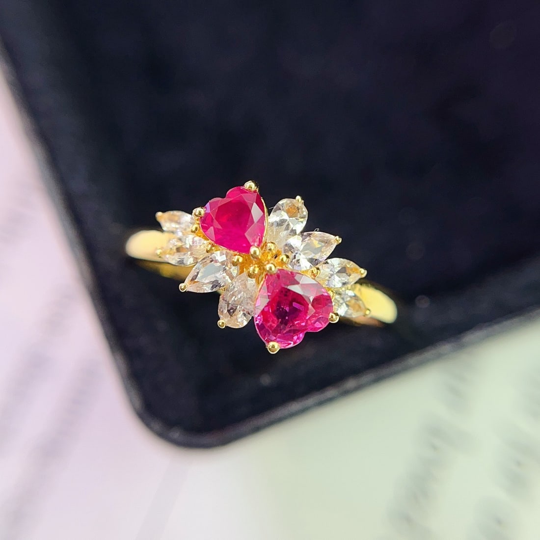 14k Gold 0.80 Ct Natural Ruby & Sapphire Ring - 3