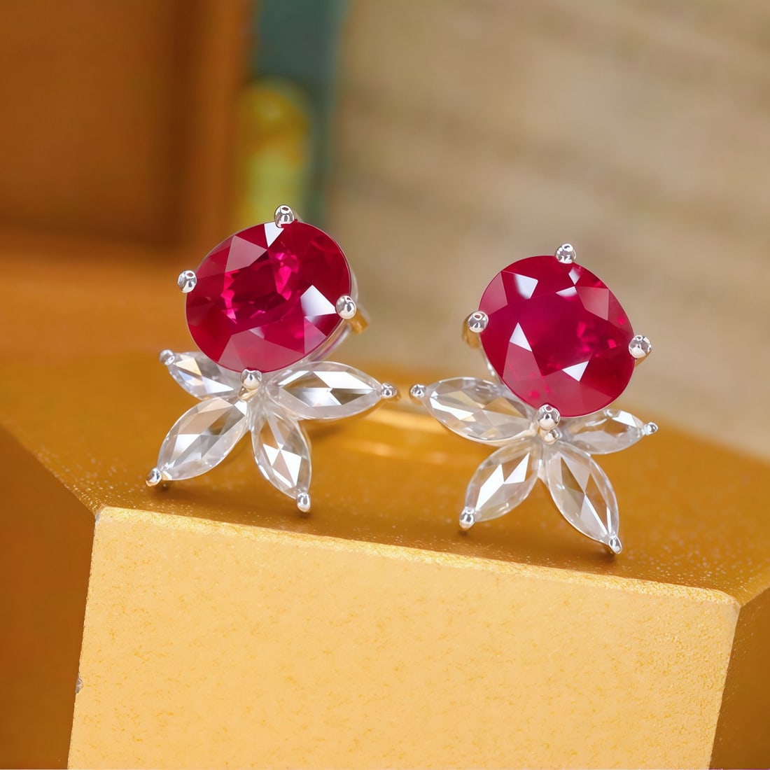 14k Gold 1.24 Ctw Natural Ruby & Diamond Earrings - 2