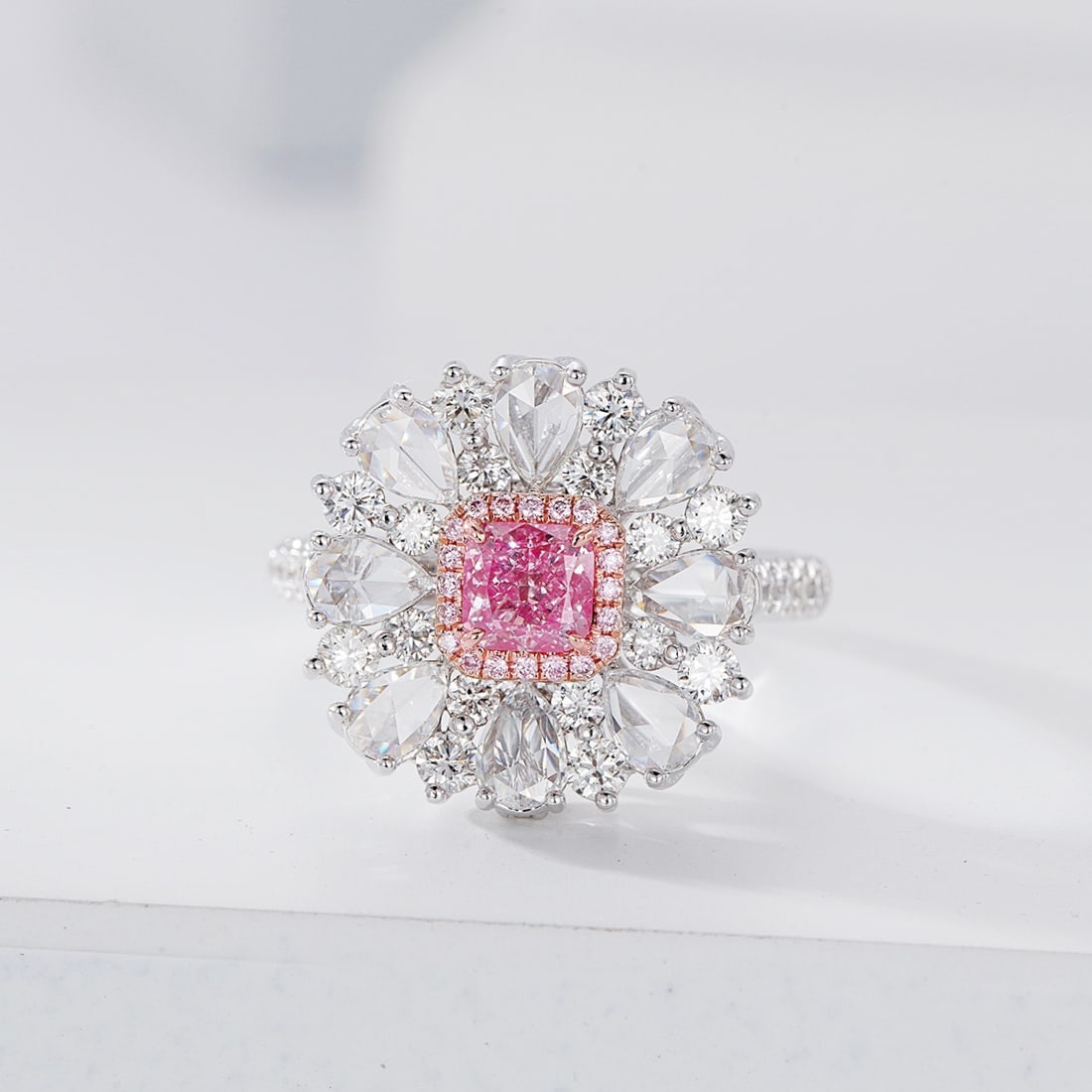 Gia Certified 14k Gold 1.97 Ctw Natural Pink Diamond & Diamond Ring/pendant( Without Chain ): Ref:231138243 // gold content:14k gold // ring size:7. 25us // // main gemstone:pink diamond // certified:gia // shape:cushion // carat weight:0. 57ct // clarity grade:vs1 // color:pink // treatment:n