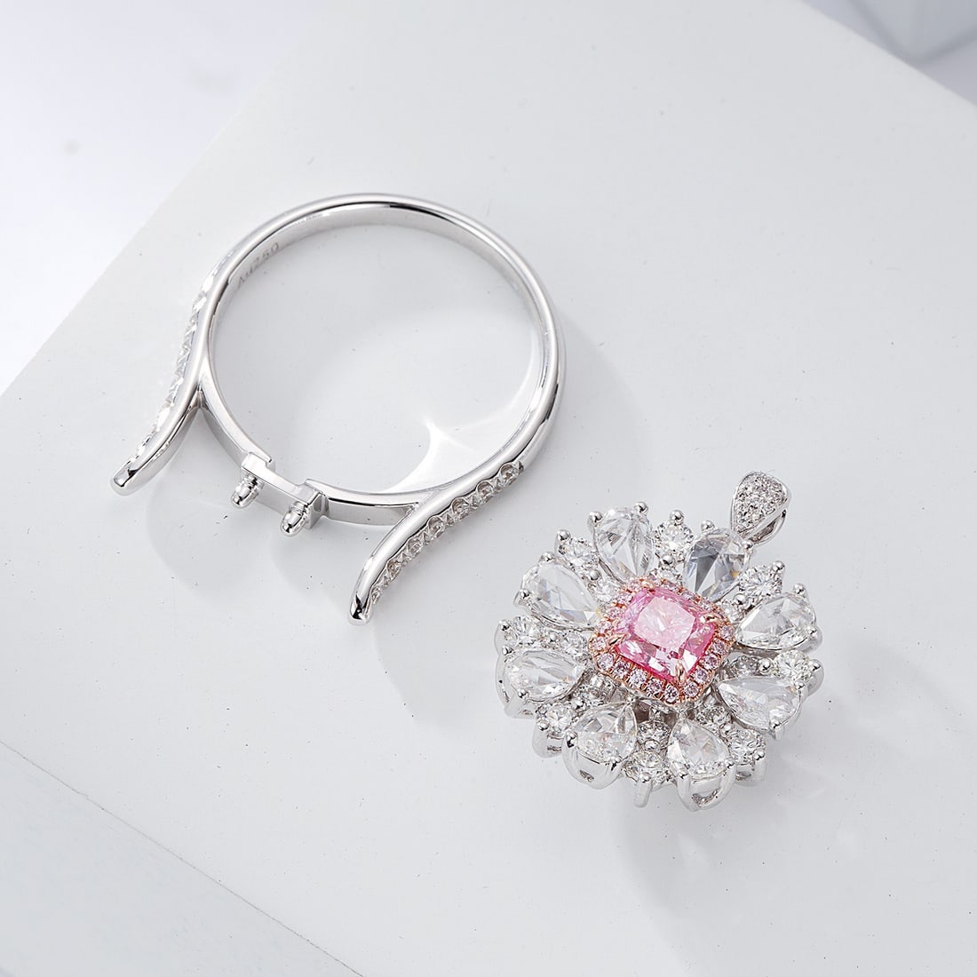 Gia Certified 14k Gold 1.97 Ctw Natural Pink Diamond & Diamond Ring/pendant( Without Chain ) - 3