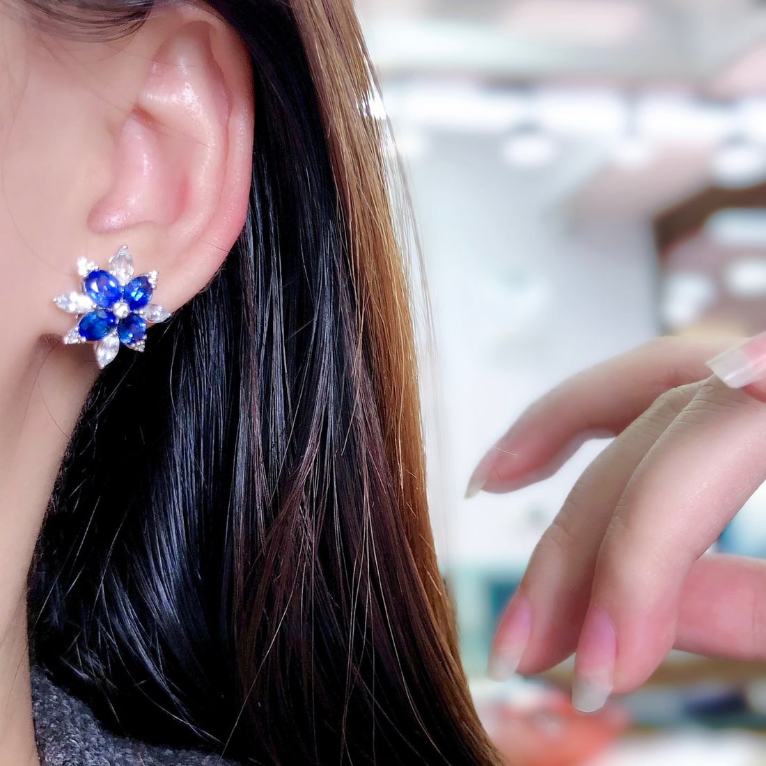 14k Gold 3.24 Ctw Natural Sapphire & Diamond Earrings - 6