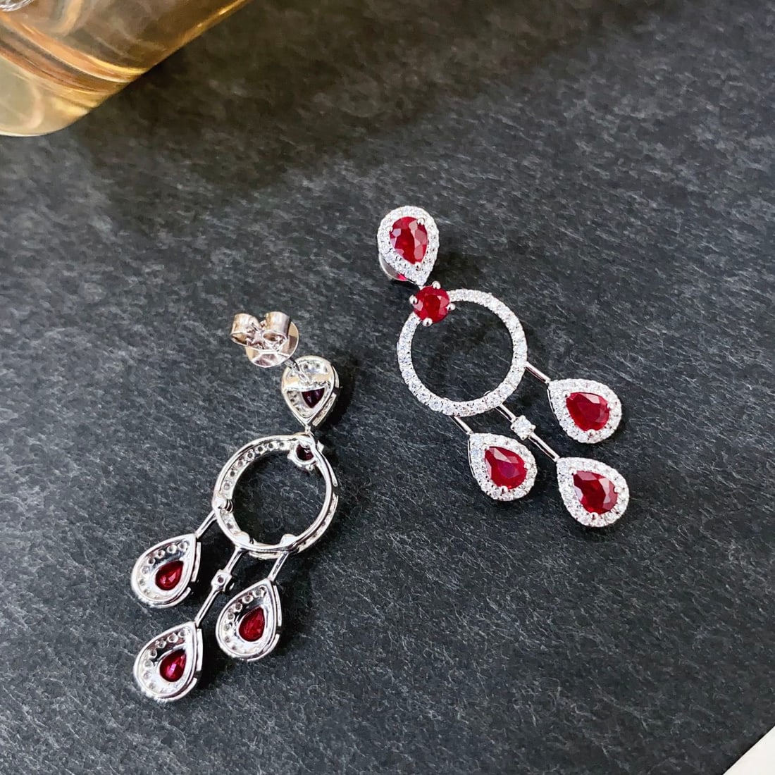 14k Gold 2.23 Ctw Vivid Red Natural Ruby & Diamond Earrings - 3