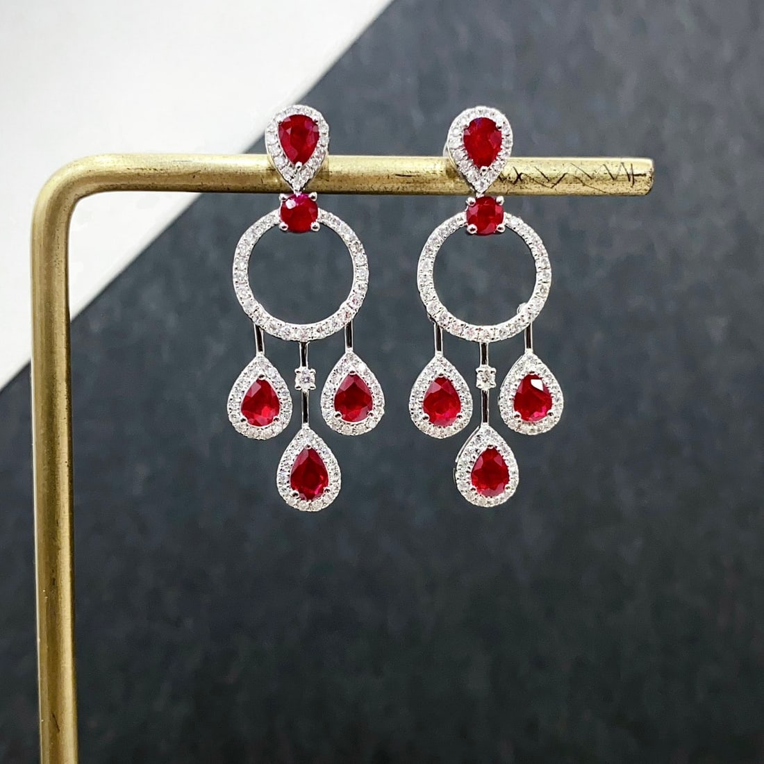 14k Gold 2.23 Ctw Vivid Red Natural Ruby & Diamond Earrings - 5