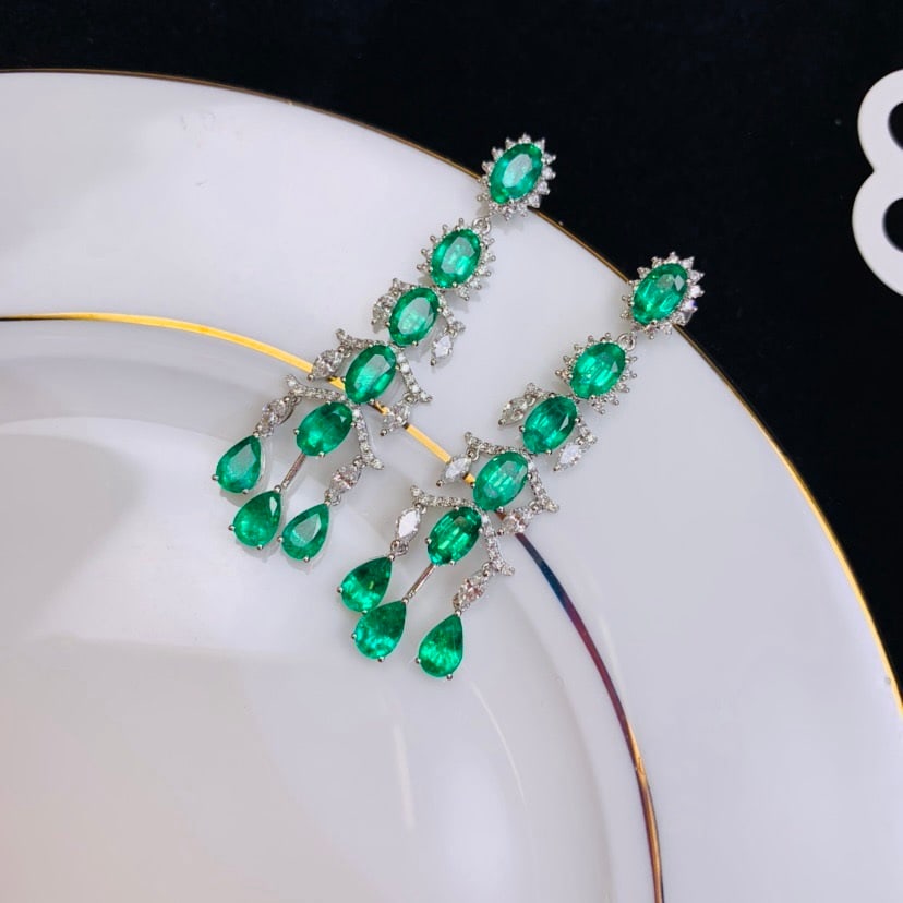 14k Gold 6.82 Ctw Natural Emerald & Diamond Earrings - 3