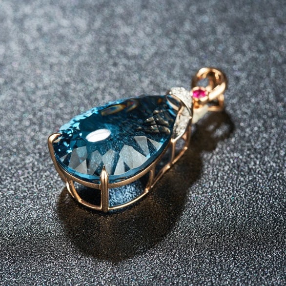 14k Gold 21.45 Ct Natural Topaz & Diamond & Ruby Pendant( Without Chain ) - 6