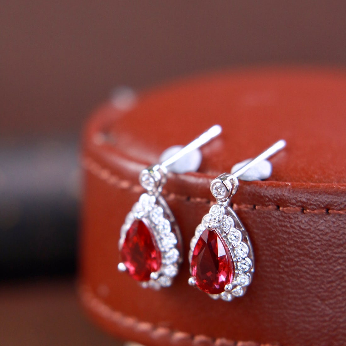 14k Gold 2.40 Ctw Vivid Red Natural Ruby & Diamond Earrings - 2