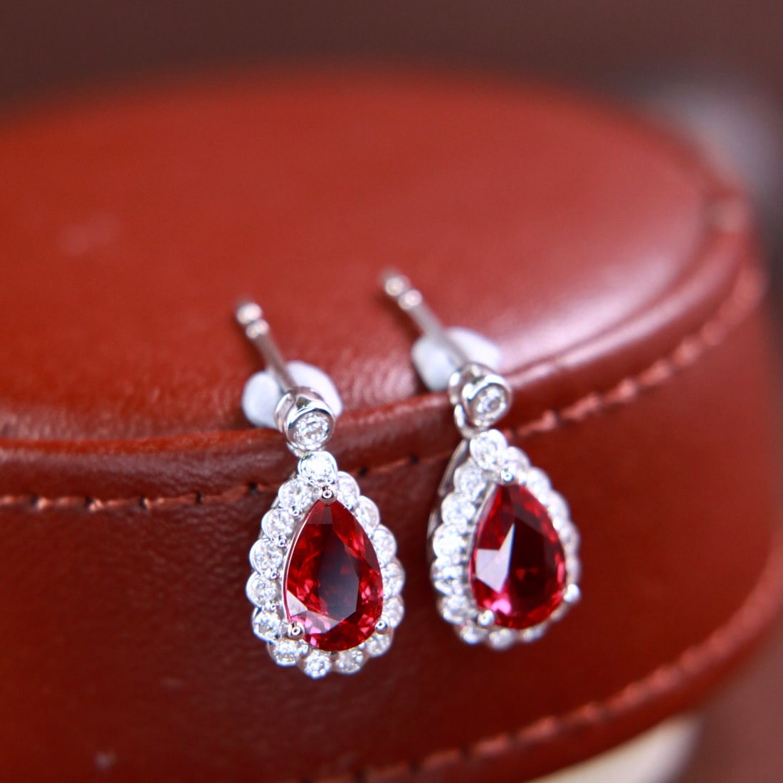 14k Gold 2.40 Ctw Vivid Red Natural Ruby & Diamond Earrings - 3