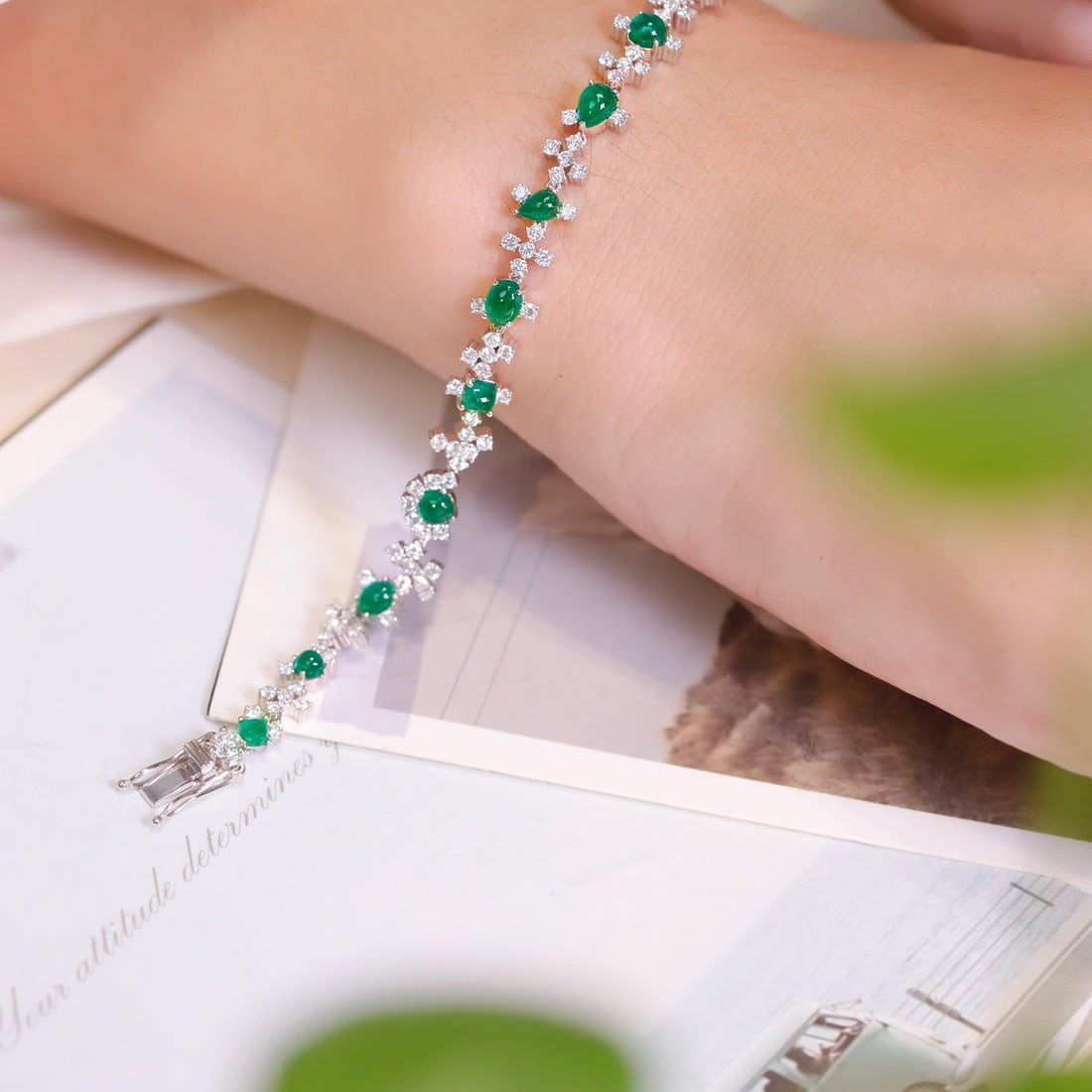 14k Gold 4.83 Ctw Vivid Green Natural Emerald & Diamond Bracelet - 4