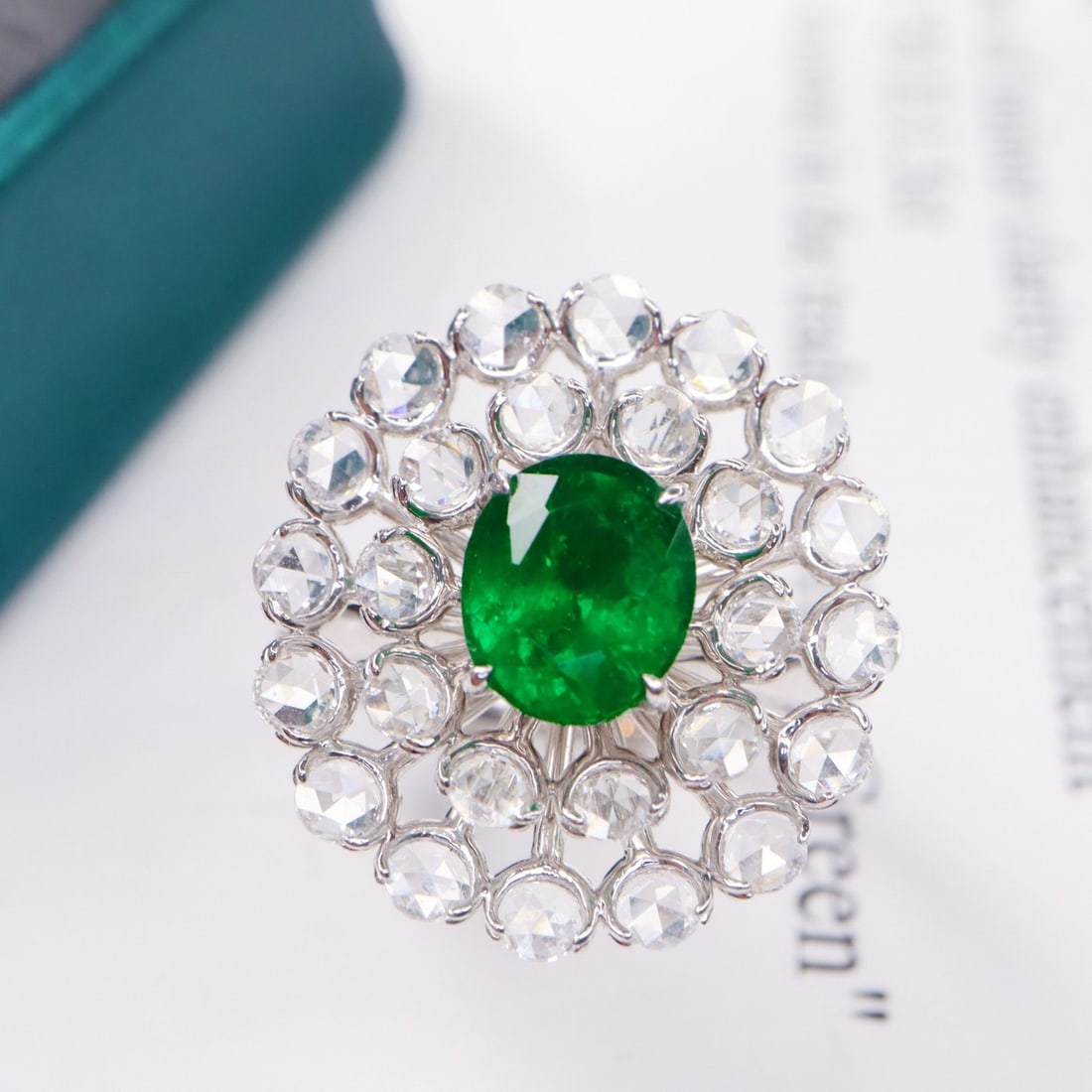 14k Gold 2.14 Ctw Vivid Green Natural Emerald & Diamond Ring - 2