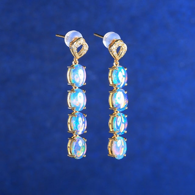14k Gold 3.41 Ctw Natural Opal & Diamond Earrings - 3