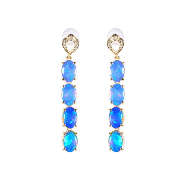 14k Gold 3.41 Ctw Natural Opal & Diamond Earrings - 5