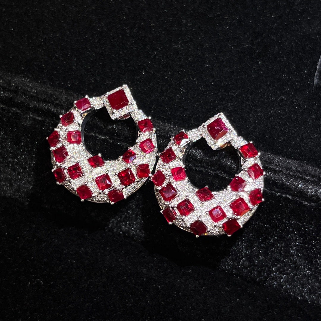 14k Gold 4.61 Ctw Natural Ruby & Diamond Earrings - 2