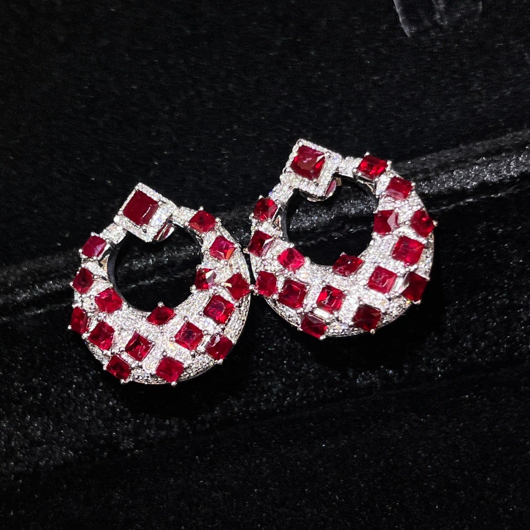 14k Gold 4.61 Ctw Natural Ruby & Diamond Earrings - 3