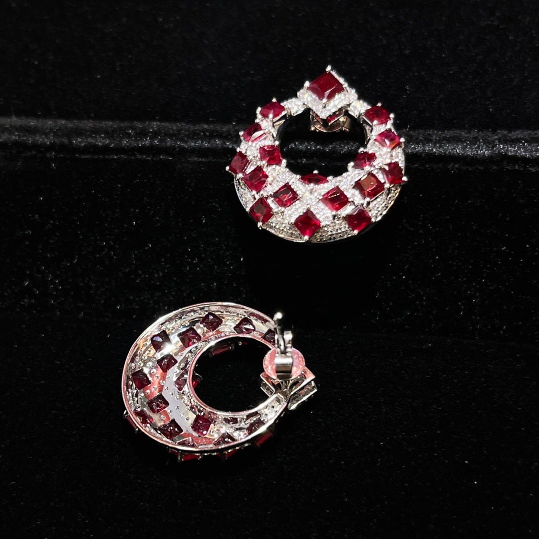 14k Gold 4.61 Ctw Natural Ruby & Diamond Earrings - 4